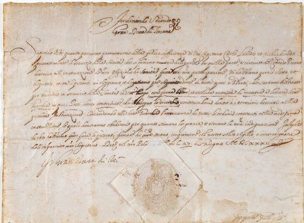 Lettera autografa di Ferdinando II Granduca di Toscana datata 1632