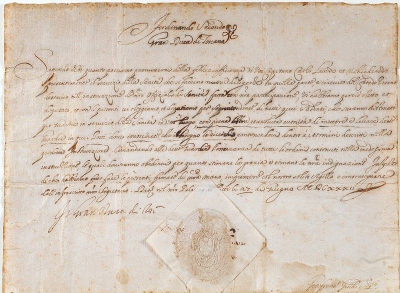 Lettera Autografa di Ferdinando II Granduca di Toscana Datata 1632