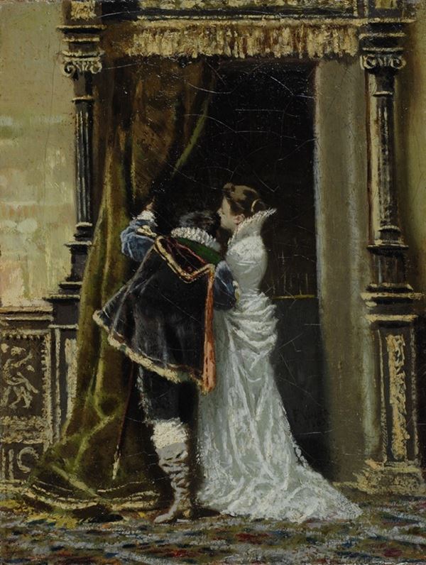 Scuola Italiana, XIX sec. : Scena galante  - Olio su tela - Auction STORART - AUTORI DEL XIX E XX SEC - III - Galleria Pananti Casa d'Aste