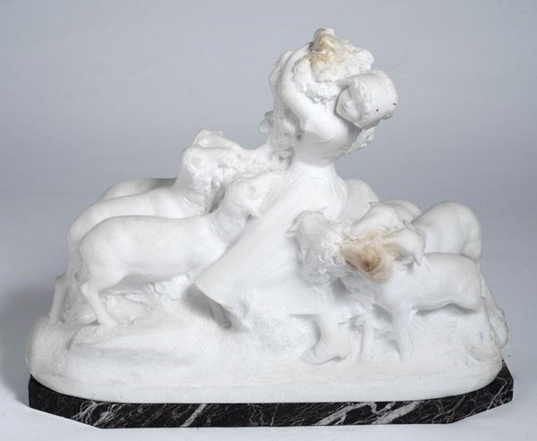 Anonimo, XIX sec. : Pastorella con gregge  - Auction AUTORI DEL XIX E XX SEC - Galleria Pananti Casa d'Aste