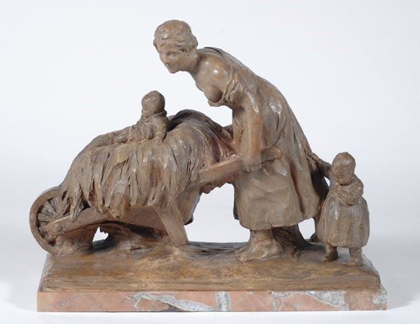 Decimo Passani : Contadina con carretto e bimbi  - Auction ASTA FUORI ASTA - Galleria Pananti Casa d'Aste