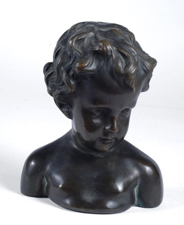 Anonimo, XX sec. : Busto di bambino  - Bronzo - Asta ARREDI E OGGETTISTICA - Galleria Pananti Casa d'Aste