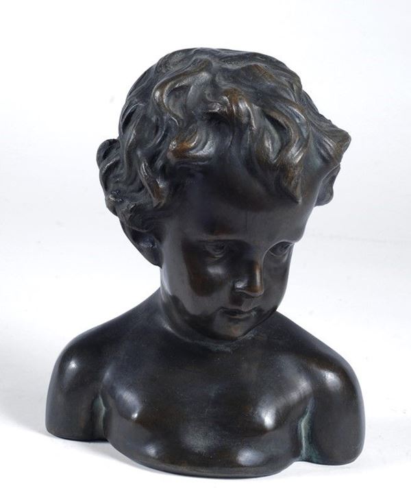 Anonimo, XX sec. : Busto di bambino  - Bronzo - Asta AUTORI DEL XIX E XX SEC - Galleria Pananti Casa d'Aste