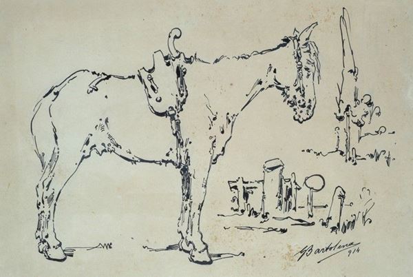 Giovanni Bartolena : Cavallo  (1914)  - Inchiostro su carta - Asta STORART - UNA PREZIOSA COLLEZIONE TOSCANA - II - Galleria Pananti Casa d'Aste