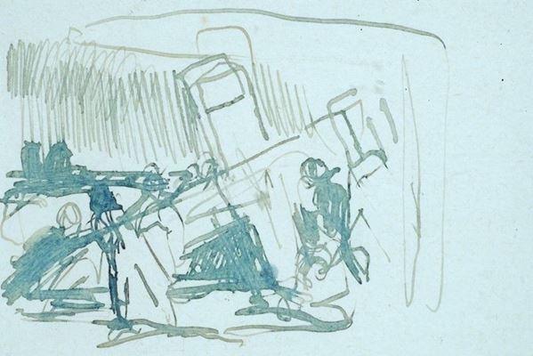 Luciano Guarnieri : Il crocifisso di Cimabue alluvionato a Santa Croce  ((1966))  - Inchiostro su carta - Asta UNA PREZIOSA COLLEZIONE TOSCANA - Galleria Pananti Casa d'Aste