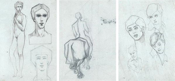 Federigo Angeli : Studi di volti e cavalieri  - Matita e inchiostro su carta - Auction UNA PREZIOSA COLLEZIONE TOSCANA - Galleria Pananti Casa d'Aste