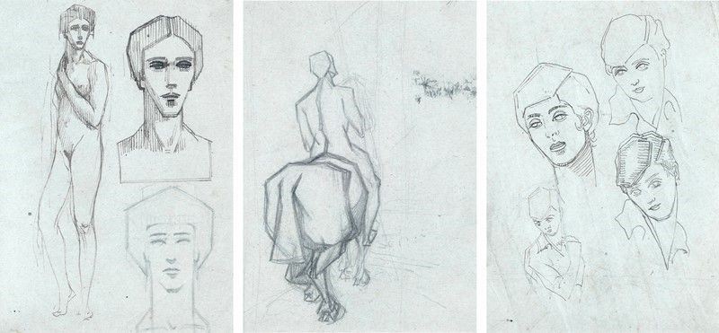 Federigo Angeli - Studi di Volti e Cavalieri