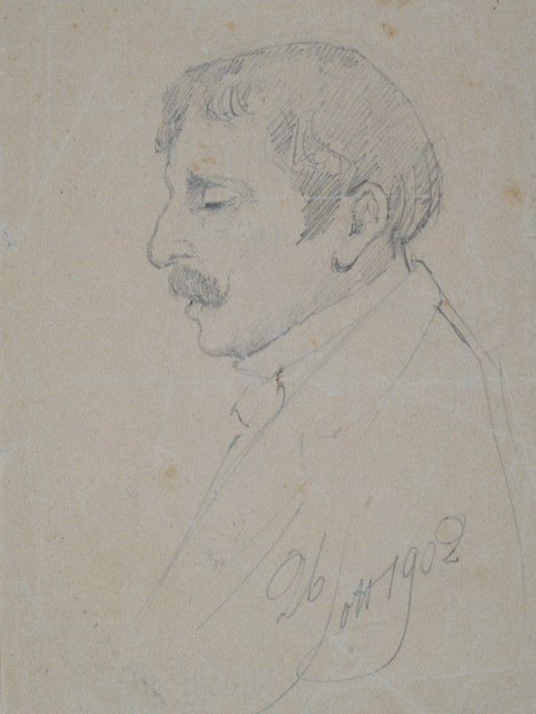 Pietro Toppi : Autoritratto  (1908)  - Matita su carta - Asta UNA PREZIOSA COLLEZIONE TOSCANA - Galleria Pananti Casa d'Aste