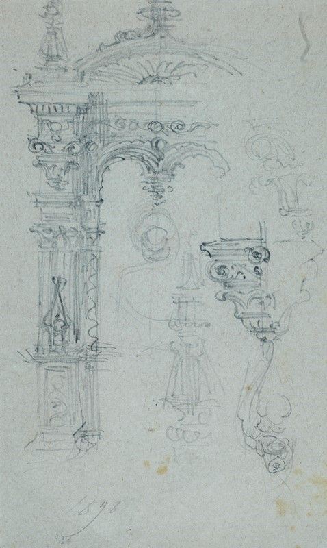 Pietro Toppi : Studio di bifora del Duomo di Milano  (1898)  - Matita su carta - Asta UNA PREZIOSA COLLEZIONE TOSCANA - Galleria Pananti Casa d'Aste
