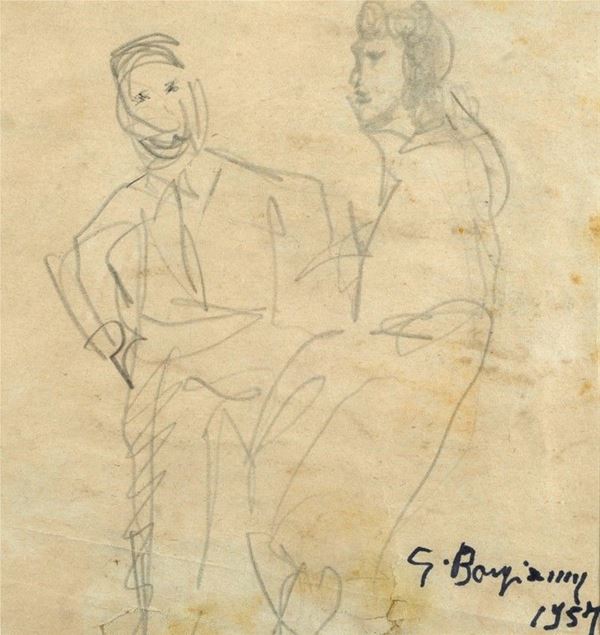 Guido Borgianni : Figure  (1957)  - Matita su carta - Asta UNA PREZIOSA COLLEZIONE TOSCANA - Galleria Pananti Casa d'Aste