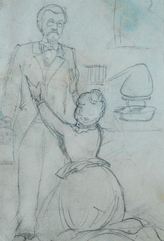 Anonimo, XX sec. : Donna che implora Pasteur  - Matita su carta - Auction UNA PREZIOSA COLLEZIONE TOSCANA - Galleria Pananti Casa d'Aste
