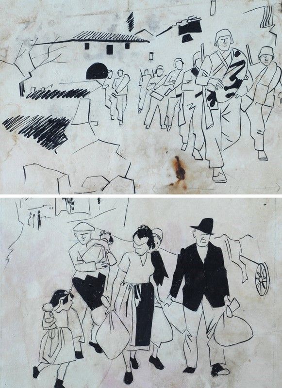Anonimo, XX sec. : Sfollati; Soldati tedeschi  - Auction AUTORI DEL XIX E XX SEC, ARTE MODERNA E CONTEMPORANEA - Galleria Pananti Casa d'Aste
