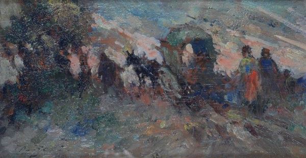 Pirro Rosi : Carovana  - Olio su legno - Asta STORART - UNA PREZIOSA COLLEZIONE TOSCANA - II - Galleria Pananti Casa d'Aste