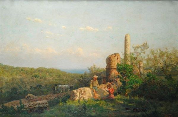 Pietro Senno - Paesaggio con bambini e rovine 
