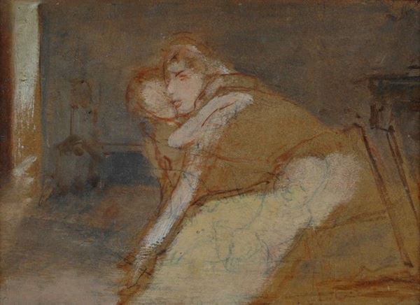 Egisto Ferroni : Madre e figlia (studio)  - Tecnica mista su tavola - Auction STORART - UNA PREZIOSA COLLEZIONE TOSCANA - II - Galleria Pananti Casa d'Aste