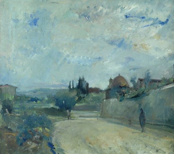 Ugo Pignotti : Veduta di firenze da Careggi  - Olio su tela riportata su cartone - Asta STORART - UNA PREZIOSA COLLEZIONE TOSCANA - II - Galleria Pananti Casa d'Aste