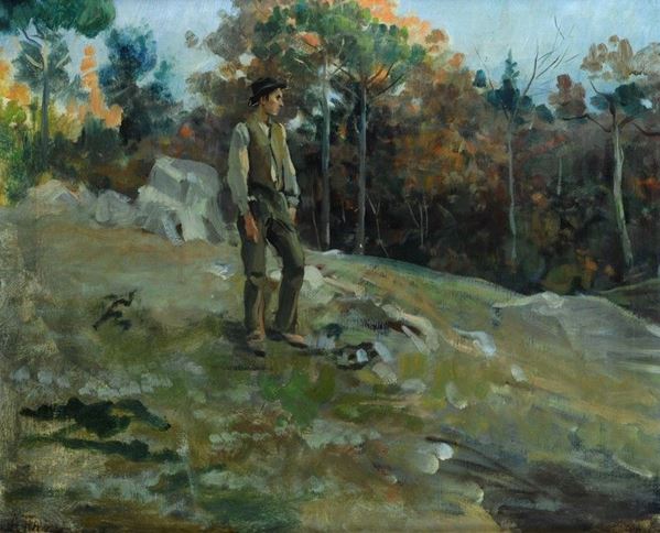Arturo Faldi : Figura e paesaggio  - Olio su tela - Auction AUTORI DEL XIX E XX SEC - II - Galleria Pananti Casa d'Aste