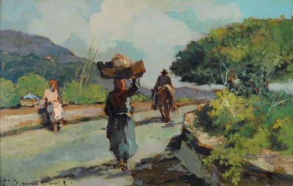 Carlo Domenici - Strada con contadini