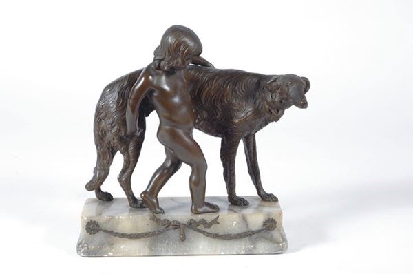 Anonimo, XIX - XX sec. : Bambino con levriero  - Asta STORART - UNA PREZIOSA COLLEZIONE TOSCANA - II - Galleria Pananti Casa d'Aste