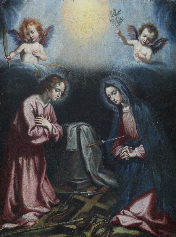 Attr. a Francesco Curradi - S. Giovanni, Maria, strumenti della passione e angeli