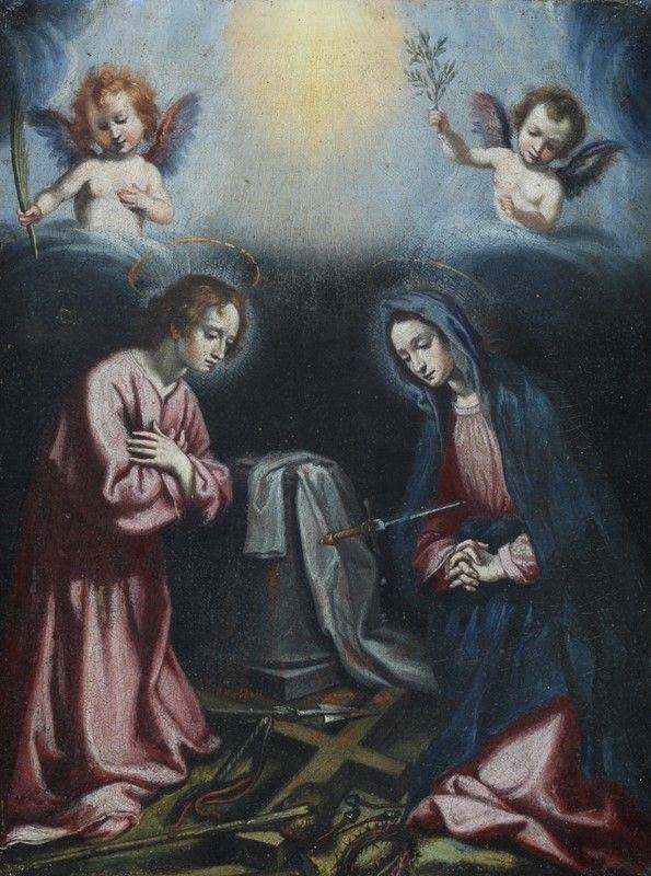 Attr. a Francesco Curradi - S. Giovanni, la Madonnina, Strumenti della Passione e Angeli