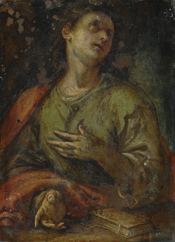 Scuola Toscana, XVI sec. : San Giovanni  - Olio su rame - Asta Orologi, Antiquariato - I - Galleria Pananti Casa d'Aste
