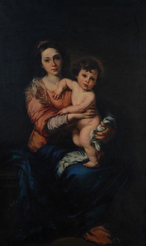 Anonimo, XX sec. : Madonna con Bambino da Murillo  - Olio su tela - Asta UNA PREZIOSA COLLEZIONE TOSCANA - Galleria Pananti Casa d'Aste