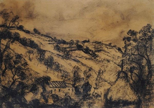 Alberto Caligiani : Paesaggio  - Carboncino su carta - Auction STORART - UNA PREZIOSA COLLEZIONE TOSCANA - II - Galleria Pananti Casa d'Aste
