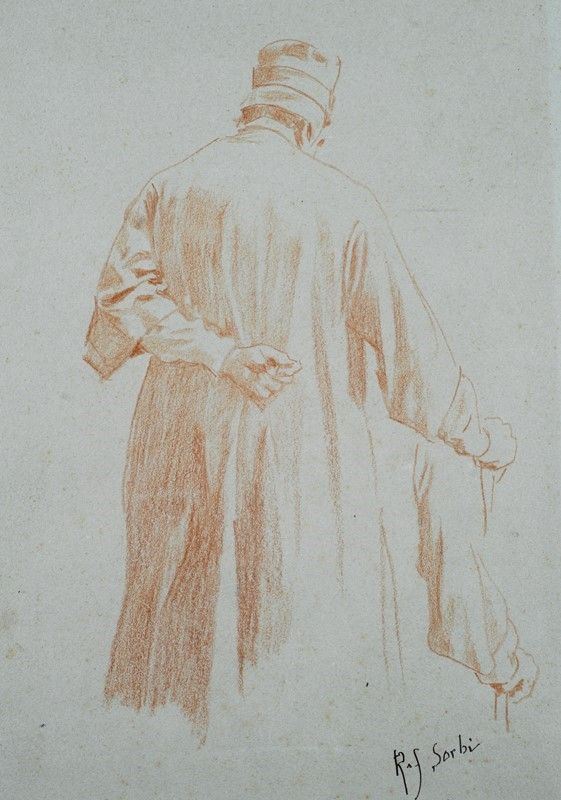 Raffaello Sorbi : Figura di spalle  - Sanguigna su carta - Asta UNA PREZIOSA COLLEZIONE TOSCANA - Galleria Pananti Casa d'Aste