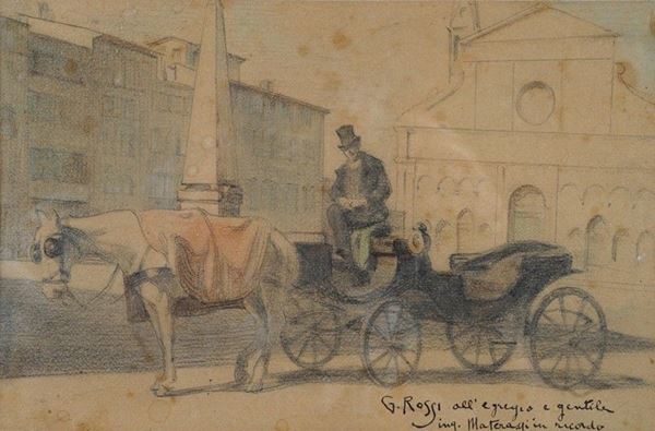 Giuseppe Rossi : Fiaccheraio in S. Maria Novella  - Auction AUTORI DEL XIX E XX SEC - Galleria Pananti Casa d'Aste
