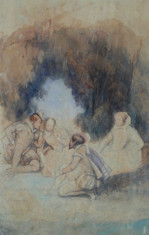 Anonimo, XX sec. : In giardino  - Acquerello su carta - Asta AUTORI DEL XIX E XX SEC - Galleria Pananti Casa d'Aste