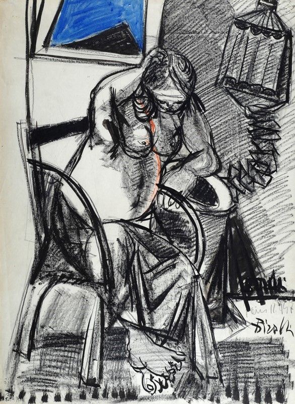 Renato Birolli : Figura  (1947)  - Tecnica mista su carta - Asta STORART - ARTE MODERNA E CONTEMPORANEA - IV - Galleria Pananti Casa d'Aste