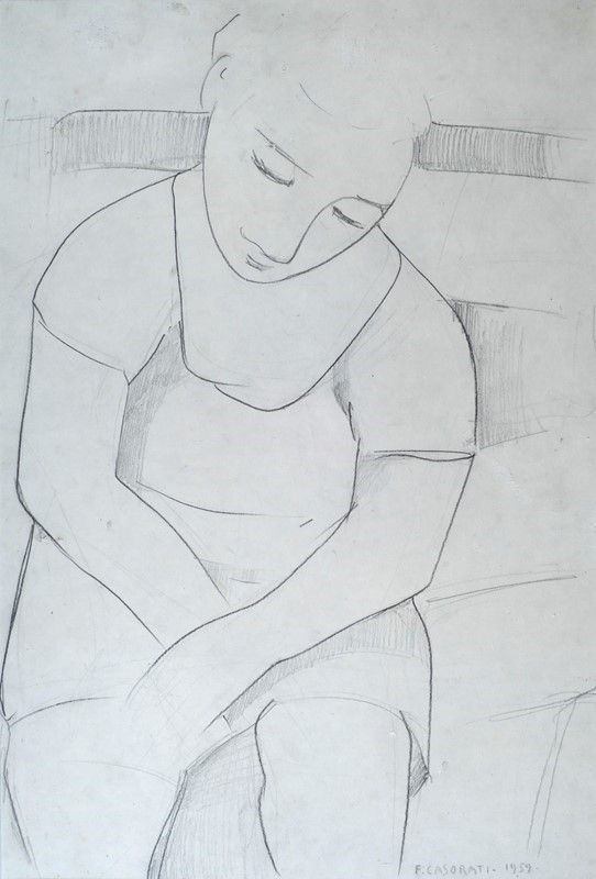 Felice Casorati : Figura  (1959)  - Matita su carta - Auction STORART - ARTE MODERNA E CONTEMPORANEA - IV - Galleria Pananti Casa d'Aste