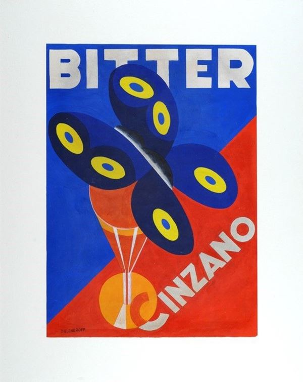 Nicolay Diulgheroff : Bitter Cinzano  ((1928))  - Tempera su carta - Asta STORART - ARTE MODERNA E CONTEMPORANEA - IV - Galleria Pananti Casa d'Aste