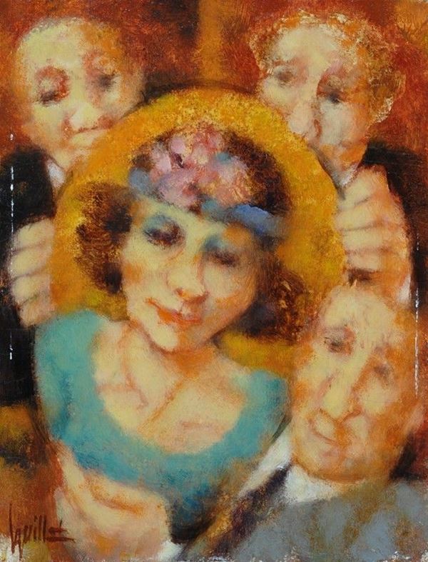 Remo Squillantini : Figure  - Olio su compensato - Asta Arte Moderna e Contemporanea - III - Galleria Pananti Casa d'Aste