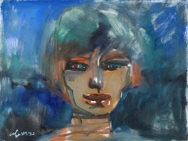 Mino Maccari : Volto  - Olio su cartone telato - Auction Arte Moderna e Contemporanea - III - Galleria Pananti Casa d'Aste