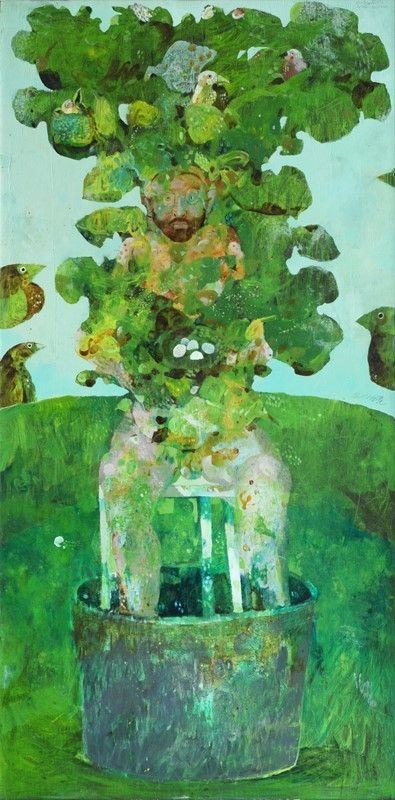 Antonio Possenti : Autoritratto come albero  - Olio su tavola - Asta Arte Moderna e Contemporanea - III - Galleria Pananti Casa d'Aste