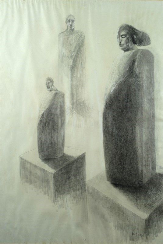 Giuliano Vangi : Figure  (1990)  - Carboncino su carta - Asta Arte Moderna e Contemporanea - III - Galleria Pananti Casa d'Aste