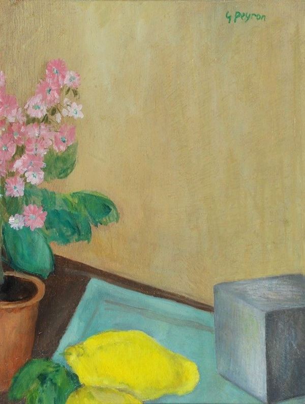 Guido Peyron : Natura morta con limone   (1928-30)  - Olio su tavola - Auction Arte Moderna e Contemporanea - III - Galleria Pananti Casa d'Aste