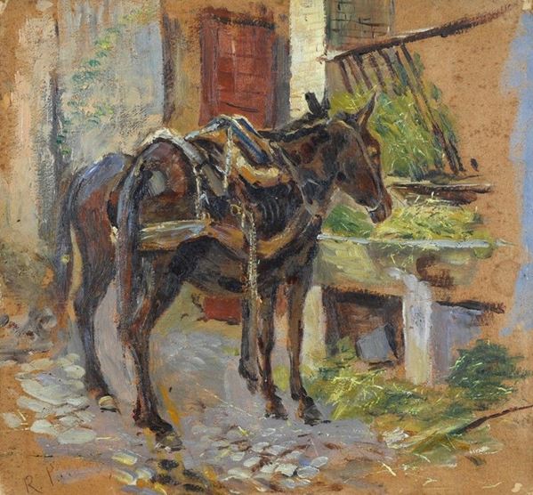 Ruggero Panerai : Muli alla greppia  - Olio su cartone - Auction AUTORI DEL XIX E XX SEC - II - Galleria Pananti Casa d'Aste