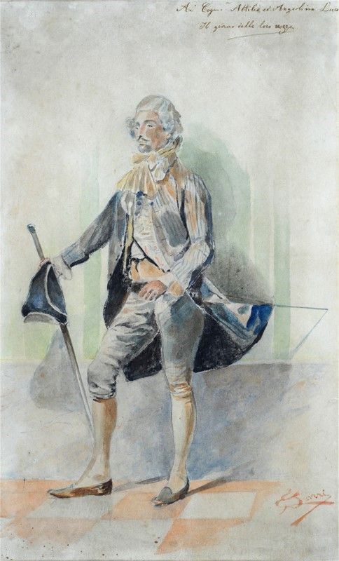 Egisto Sarri : Figura di gentiluomo  - Acquerello su cartoncino  - Auction AUTORI DEL XIX E XX SEC - II - Galleria Pananti Casa d'Aste