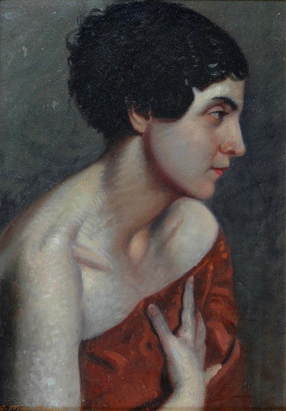 Angelo Mambriani : Busto di giovane  - Olio su cartone - Asta AUTORI DEL XIX E XX SEC - II - Galleria Pananti Casa d'Aste