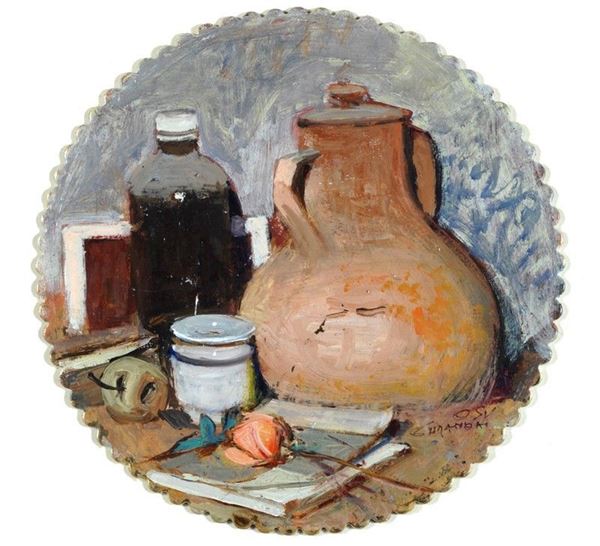 Osvaldo Curandai : Natura morta  - Tecnica mista su cartone - Asta ARTE MODERNA - Galleria Pananti Casa d'Aste