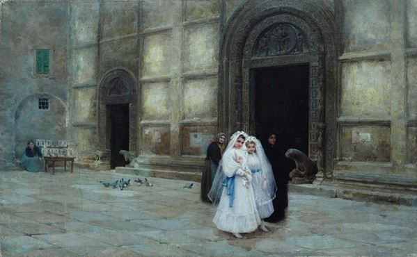 Angel Andrade Blazquez : Giorno di comunione  - Olio su tela - Auction AUTORI DEL XIX E XX SEC - II - Galleria Pananti Casa d'Aste