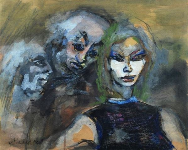 Mino Maccari : Figure  - Tecnica mista su compensato - Asta Arte Moderna e Contemporanea - III - Galleria Pananti Casa d'Aste
