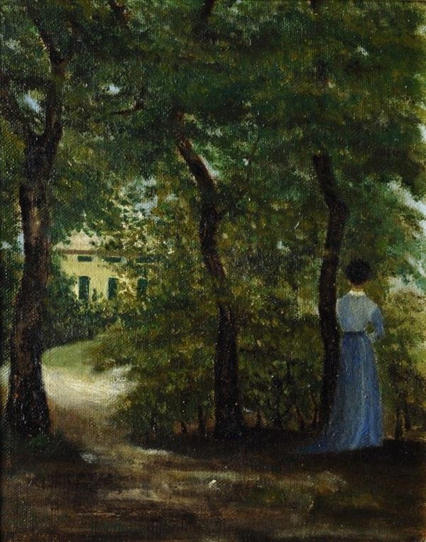 Scuola Toscana, inizi XIX sec. - Donna nel parco