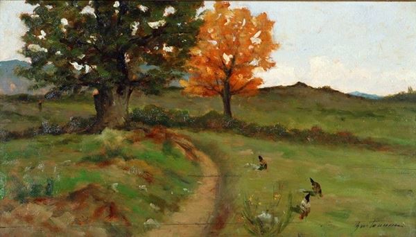 Gino Tommasi - Scorcio di campagna con galline