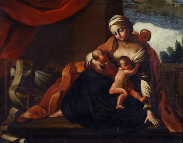 Scuola Emiliana, XVII sec. : La carità   - Olio su tela - Auction Antiquariato - I - Galleria Pananti Casa d'Aste