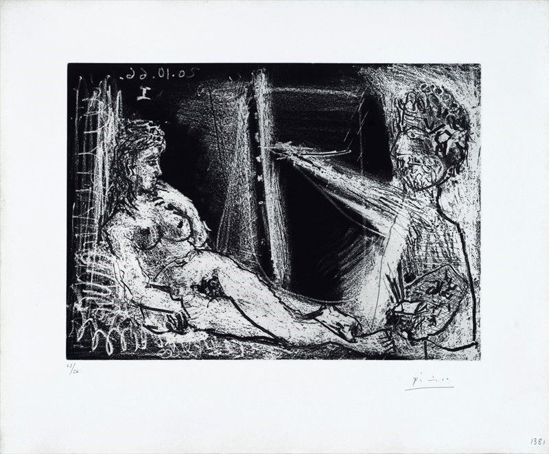 Pablo Picasso - Peintre En Demi-figure Et Modele Allongè