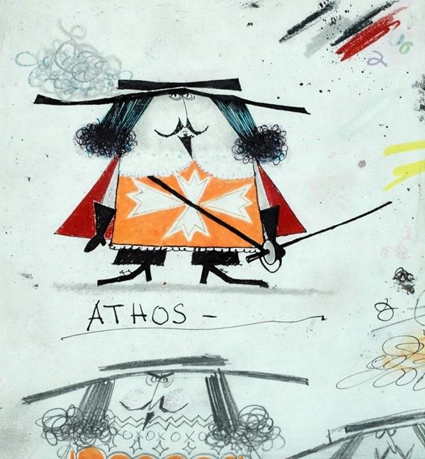 Pino Pascali : Athos  (1963)  - Tecnica mista su carta - Asta Arte Moderna e Contemporanea - III - Galleria Pananti Casa d'Aste